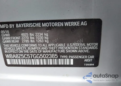 2016 BMW 328I Gran Turismo xDrive z USA, uszkodzony, nr VIN WBA8Z5C57GG502385